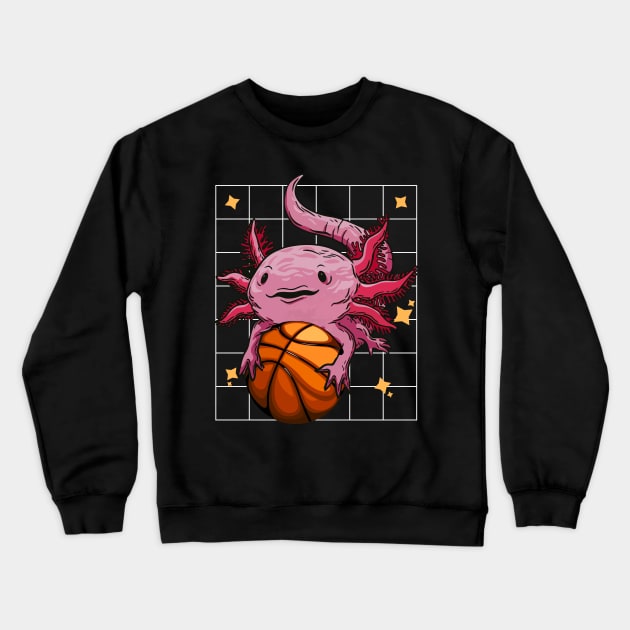 Axolotl Playing Basketball Sport, Basketball Axolotl Crewneck Sweatshirt by PaulAksenov